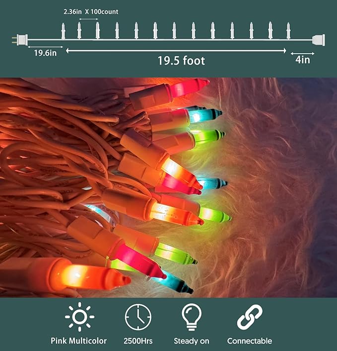 Christmas Lights 100 Count Pastel Decorative Mini String Lights with White Wire for Outdoor Indoor Easter Decorations,Christmas,Wedding,Valentines Day Decor,UL Certified (21feet)