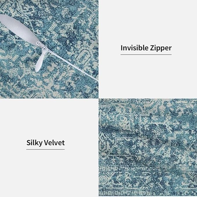 Teal Boho Pillow Covers 20x20 Set of 2, Bohemian Carpet Pattern Outdoor Decorative Throw Pillows Linen Ethnic Design Rustic Farmhouse Cushion Cases for Couch Sofa Decor