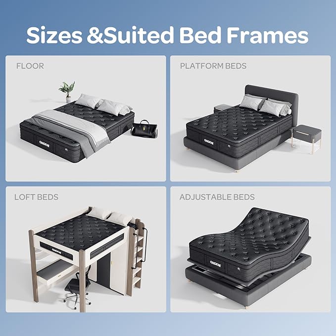 OhGeni 10 Inch Cooling Queen Size Mattress, Hybrid Gel-Infused Memory Foam Bed Mattresses in a Box, Medium Feel Cool Top Fabric, Home Gift for Mom, 3-Zone Design & Reinforced Edge Support, Black