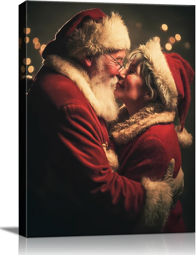 Santa Claus & Mrs. Claus Christmas Canvas Wall Art - Vintage Holiday Portrait Framed Print for Living Room, Festive Christmas Wall Decor, Ideal Christmas Gifts & Cozy Winter Decor