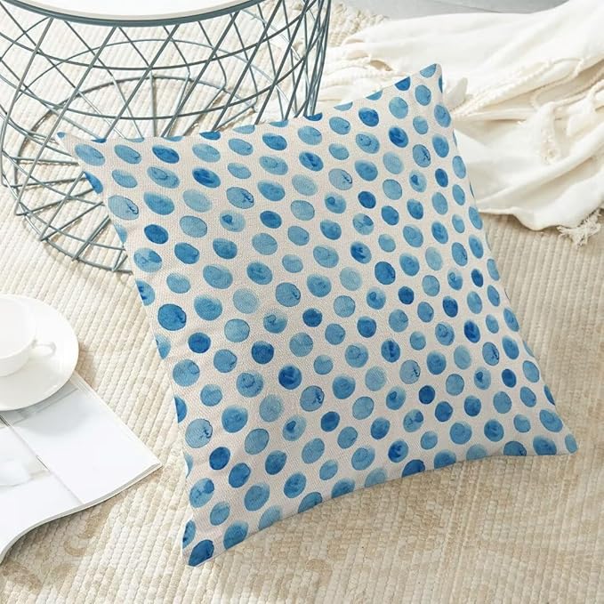 BETGINY Polka Dot Pillow Covers 18x18 Set of 2, Blue Teal Watercolor Aesthetic Decorative Throw Pillow Covers Farmhouse Linen Modern Boho Design Pillowcase for Couch Sofa Home Outdoor Decor
