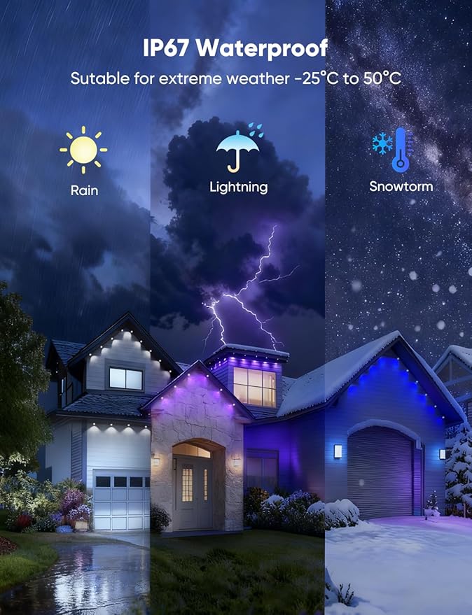 APPECK Permanent Outdoor Lights 400ft with 288 LED Lights, 144W Smart RGBW Eaves Lights, DC 36V, 40LM, IP67 Waterproof String Lights for Halloween Christmas Decor, Compatible with Alexa, White