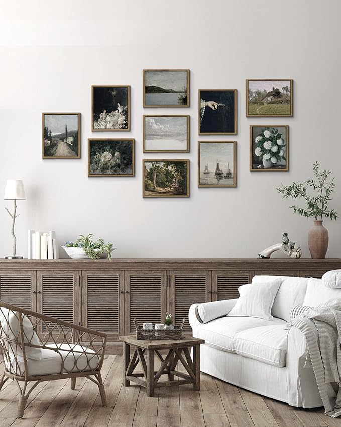 InSimSea Framed Canvas Wall Art, Vintage Decor, Classical Landscape Watercolour Painting, Rustic Wall Decor for Living Room, Bedroom, Farmhouse, Bathroom, 8"x10"