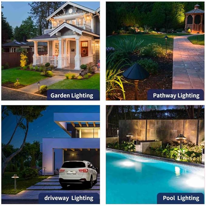 Black Brass Low Voltage Pathway Lights Kit(8 Pack) 12V LED with 150W Low Voltage Transformer and Mechanical Timer and 100 Feet Wire and 40Pack Connectors for Outdoor House Garden Sideway