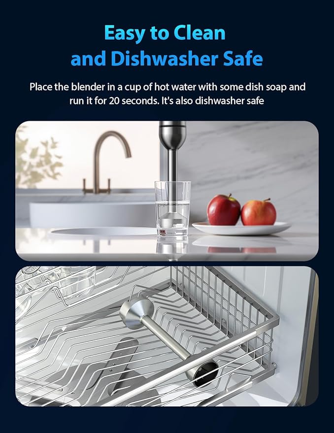 Immersion Blender Handheld Hand Blender, Speed Settings, Stainless Steel, Black