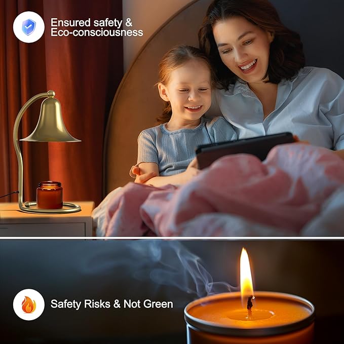 Candle Warmer Lamp for Jar Candles,with Timer and Dimmer,Adjustable Brightness,All Metal Lamp Body,Suitable for Aromatherapy Waxes Gold Trumpet-Shape