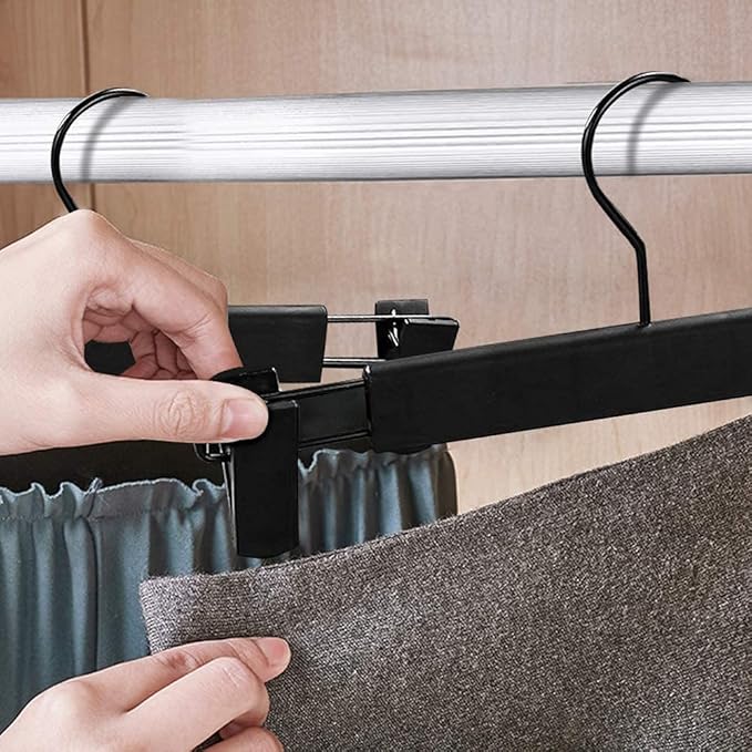 Pants Hangers with Clips, Skirt Hangers, 360 ° Swivel Hooks Space Saving Hanger for Pants, Skirts, Clothes, Jeans (10Pack, Black)