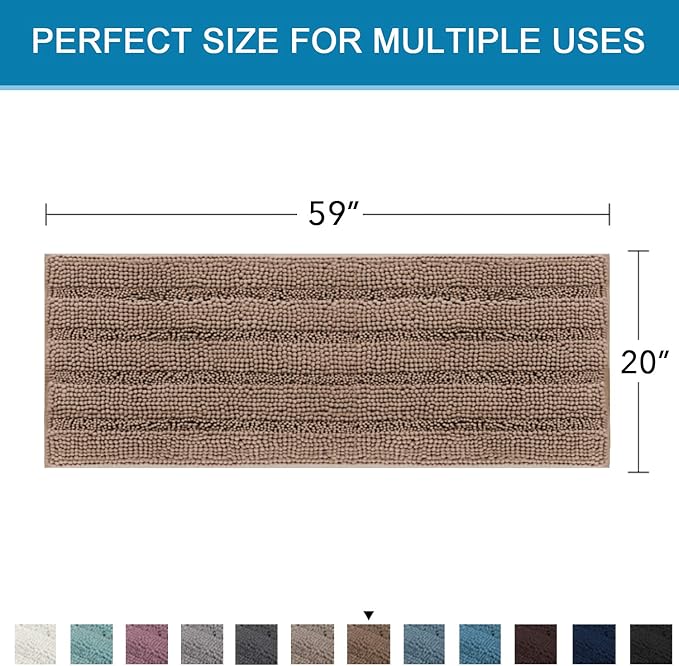 H.VERSAILTEX Bathroom Rugs Bath Mat Runner Rug Non Slip Kitchen Rug Extra Long Bath Rug Runners Oversized 59" x 20" Absorbent Washable Dry Fast Plush Area Rug for Bathroom/Bedroom - Taupe Brown