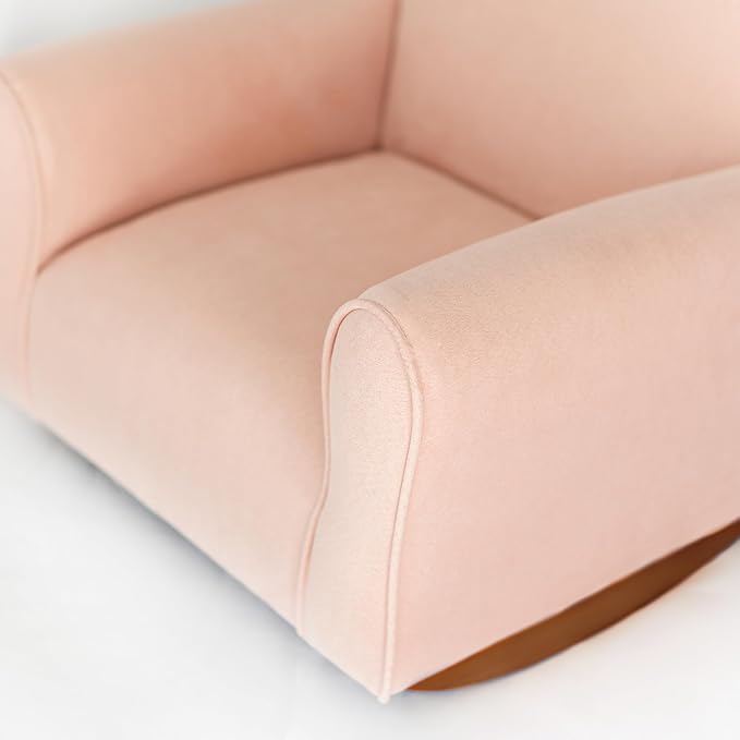 Toddler Personalized Armchair, Kids Upholstered Rocking Chair with Personalization, Toddler Chair with Personalized Name, Comfy Child Armchair, (Blush Suede, Rockers)