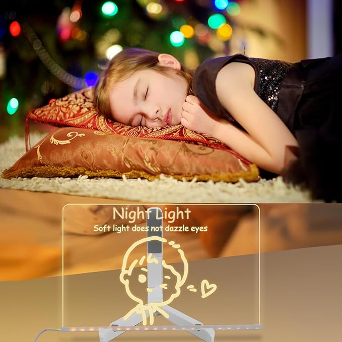 Acrylic Dry Erase Board with Light, 11.8"x7.9" 7 Colors Pen Neon Glow Memo LED Light-Up Message Note Board with Stand as Night Light,Led Message Board Placement at Home Company and Bar