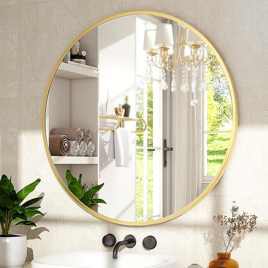 20 Inch Round Mirror - Circle Mirrors for Bathroom, Entryway and Living Room Wall Decor, Modern Hanging Vanity Mirror, Matte Gold Circle Decorative Wall Mirror