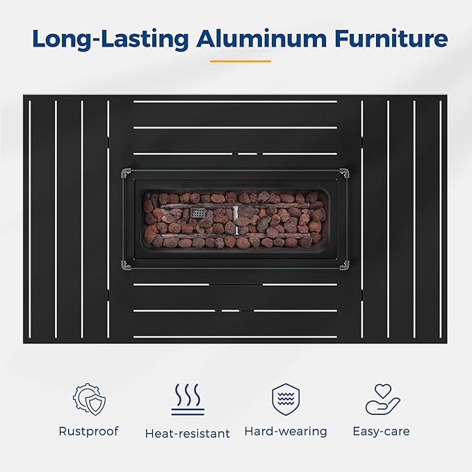 Wisteria Lane Aluminum Patio Furniture Set, 4 Piece Metal Outdoor Sofa Set with 54-INCH CSA Certified Propane Gas Fire Pit Table (Blue)