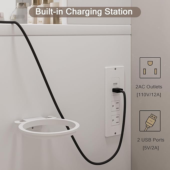 Makeup Vanity with Mirror and LED Lights, Vanity Desk Table with 9 Drawers, 6 Storage Shelves with Protect Panel, Power Outlet and 3 Color Modes Available for Bedroom Dressing Room, White