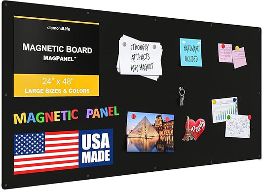 Diamond Life Magnetic Board - Memo & Vision Board for Home, Office, and Classroom - Magnet Board for Kids - Pre-drilled Mounting Screws Included (Black 24"x48")