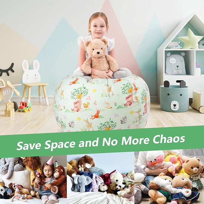 Bean Bag Chair for Kids Stuffed Animal Storage Beanbag Chairs,Toddler Toy Storage Organizer for Girls and Boys,Large 32'' Cover Only（No Filling)