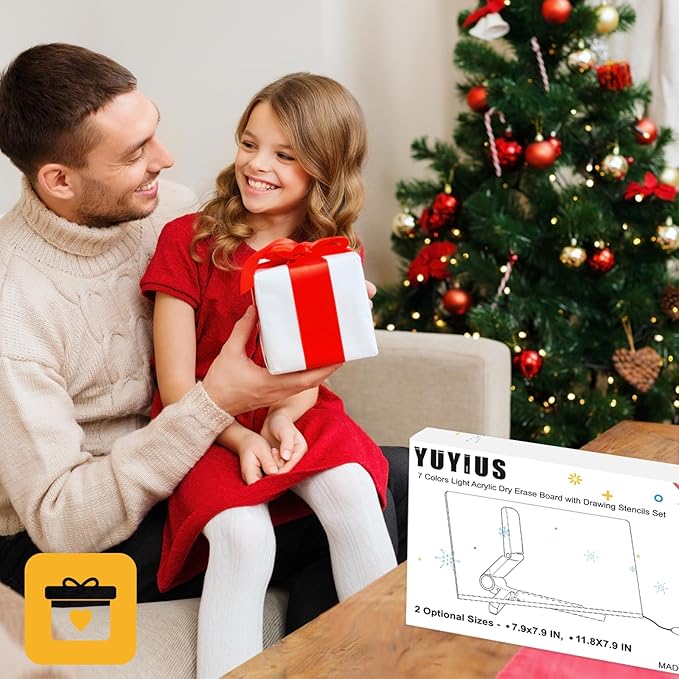 LED Acrylic Message Board, Light Up Acrylic Dry Erase Board with 7-Color Light, LED Note Board with Colors for Kids, Glow Memo Message Writing Board with Light, Drawing Stencils Set Included