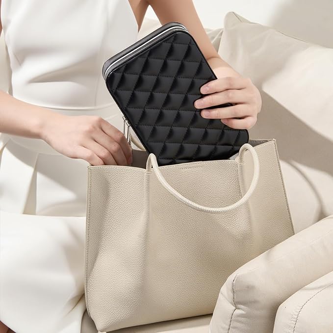 Lolalet Travel Jewelry Case for Women, Travel Jewelry Organizer Box with Mirror & Clear Storage Bag, Small Portable Traveling Earring Necklace Bracelet Ring Case, Bridesmaid Gifts -Medium, Black