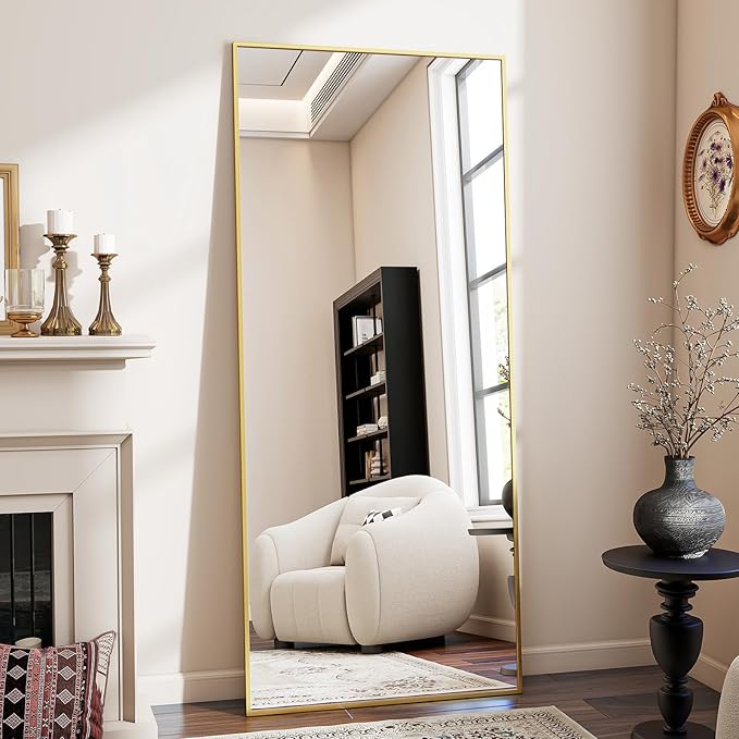 BEAUTYPEAK Full Length Mirror, 71"x26" Standing Hanging or Leaning Against Wall Floor Mirrors Body Dressing Wall-Mounted for Living Room, Bedroom with Aluminum Alloy Thin Frame, Gold