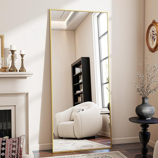 BEAUTYPEAK Full Length Mirror, 71"x26" Standing Hanging or Leaning Against Wall Floor Mirrors Body Dressing Wall-Mounted for Living Room, Bedroom with Aluminum Alloy Thin Frame, Gold