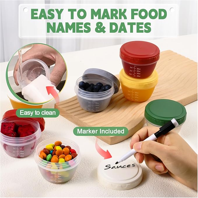 24pcs 4 oz Small Plastic Containers with Lids, Reusable 1/2 Cup Small Food Storage Containers, Leakproof, Microwave Dishwasher Freezer Safe