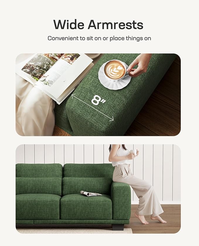 Marsail 2-Seater Modern Sofa, 65" Loveseat Couch with Wide Armrests & Deep Cushions, Linen Sofas with Removable Washable Covers for Living Room, Green