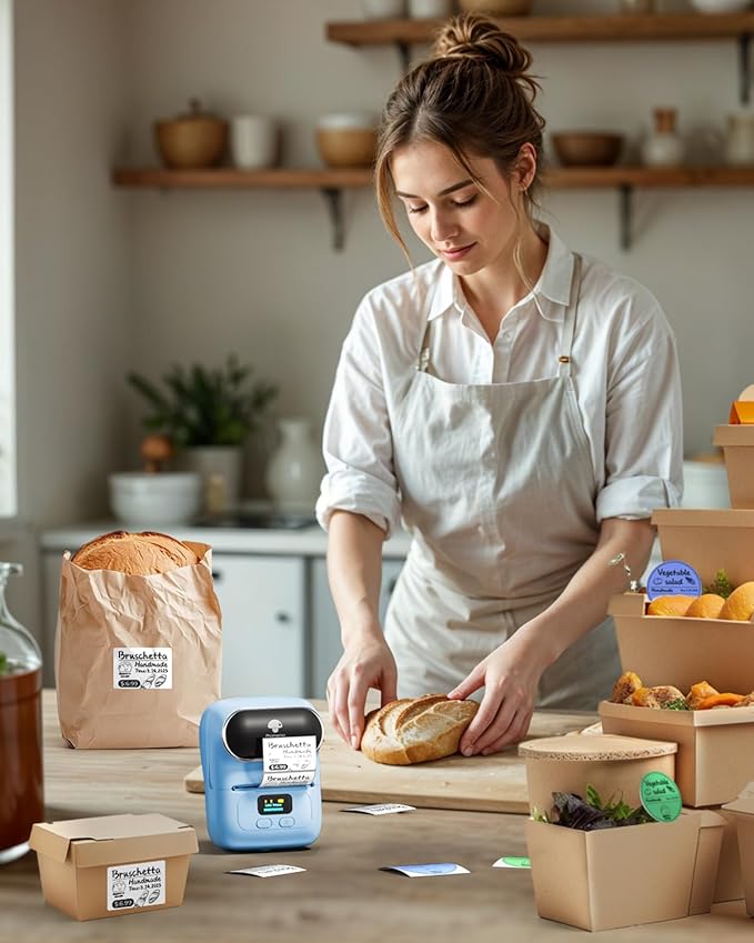 Phomemo Barcode Label Printer - M110 Label Maker Portable Bluetooth Label Maker Machine for Small Business, Barcode, Address, Logo, Clothing, Jerwery, Thermal Printer Compatible with Phones & PC, Blue