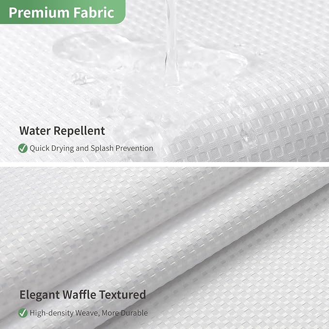 Long No Hook Shower Curtain with Snap-in Fabric Liner Set,White Waffle Weave Shower Curtains for Bathroom,Hotel Luxury Decor Bathroom Curtain Set,Waterproof & Washable,71Wx80H