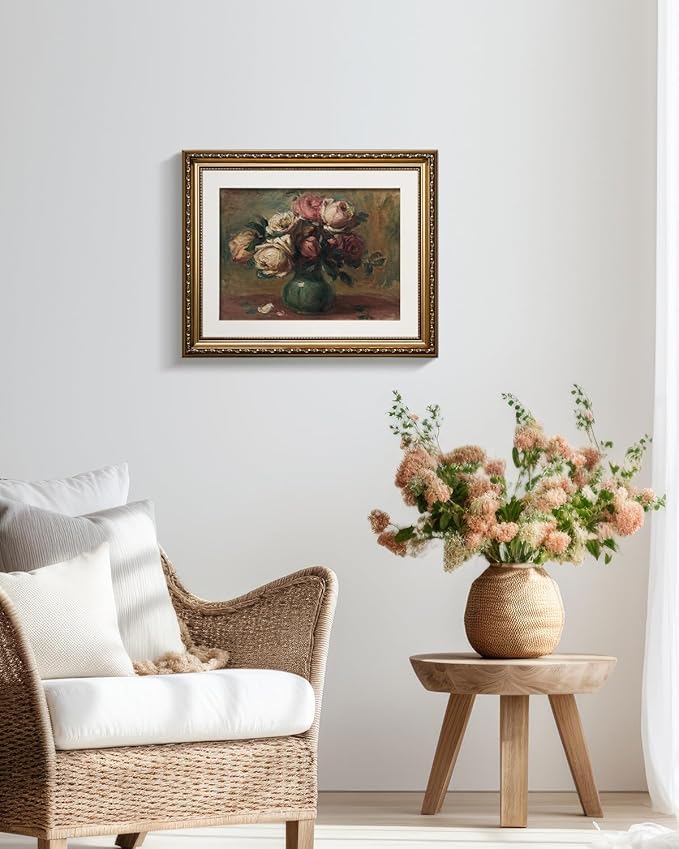 VIYYIEA Gold Framed Wall Art Canvas Print Home Decor Flower Art Vintage Botanical Prints Rustic Farmhouse Wall Decor Mid Century Art Prints Floral Room Decor Wall Pictures Living Room Bedroom 13x16in