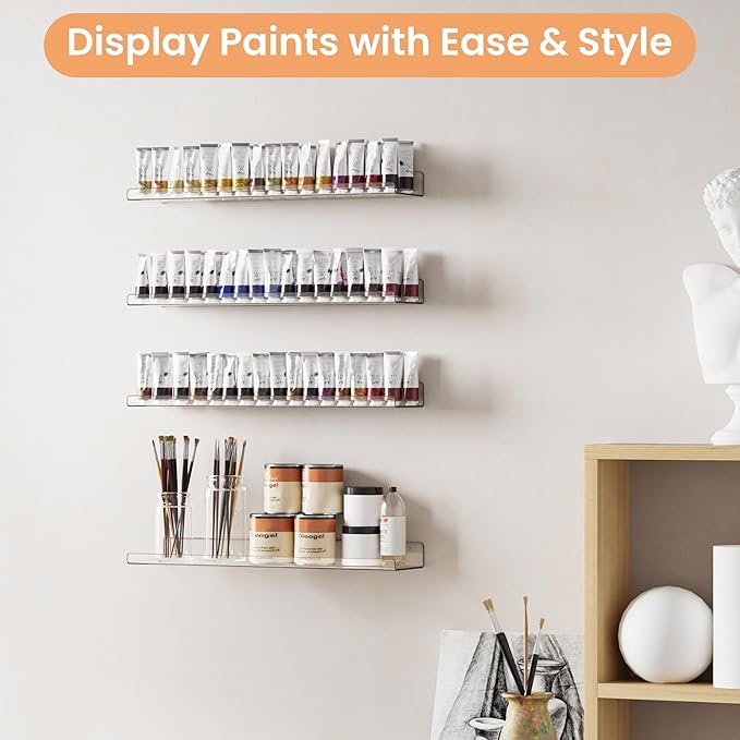 upsimples 2 Pack 23.6x5.5 Inches Acrylic Shelves for Wall Storage, Floating Bookshelves for Kids, Display Shelf Organizer for Bathroom, Bedroom, Living Room, Kitchen, Clear