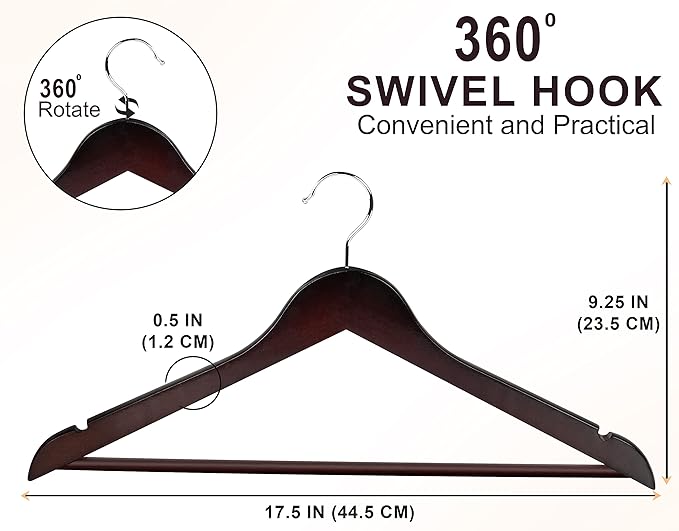 Utopia Home Premium Wooden Hangers 20 Pack - Durable & Slim Coat Hanger - Suit Hanger with 360-Degree Rotatable Hook - Wood Hangers with Shoulder Grooves (Brown Color)