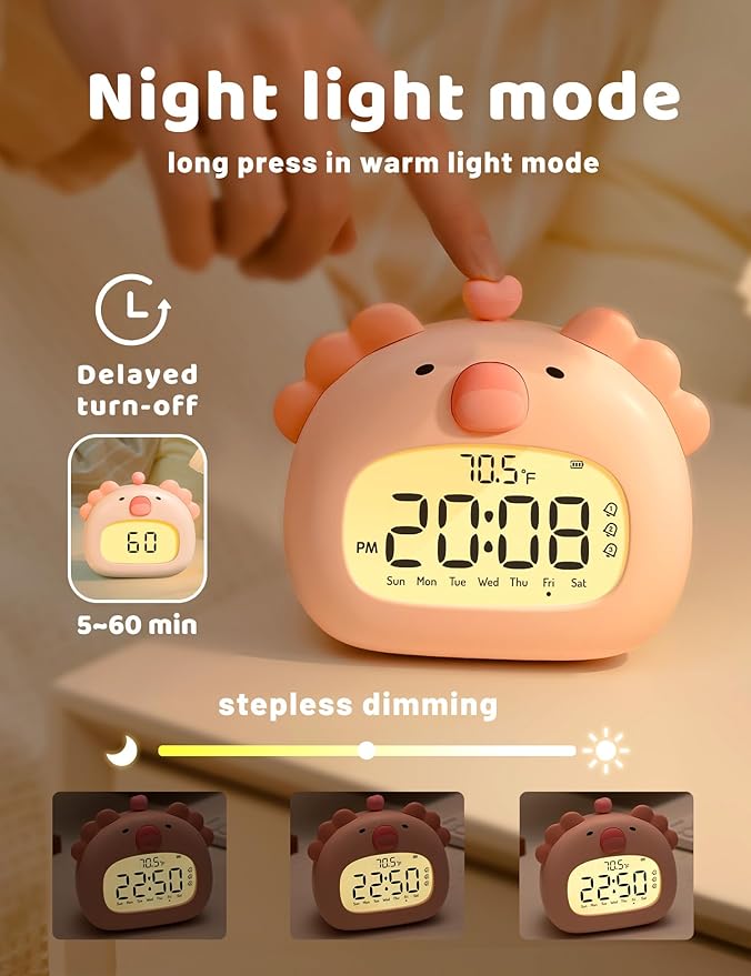 Axolotl Alarm Clock with Night Light for Kids Girls, Cute Pink Axolotl Lamp Digital Clocks, Timer, 3 Alarms, Date & Day, USB Rechargeable Bedrooms Decor Party Favors