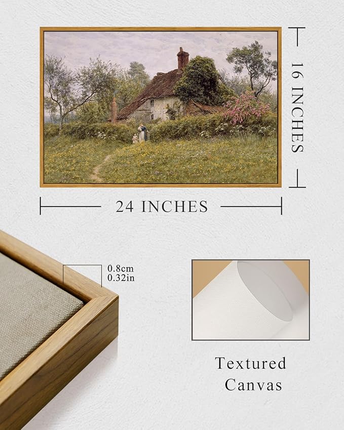 InSimSea Framed Canvas Wall Art Vintage Decor, Old Cottages Countryside Landscape Large Canvas Wall Art, Rustic Farmhouse Wall Decor for Bedroom Living Room Bathroom, 16"x24"