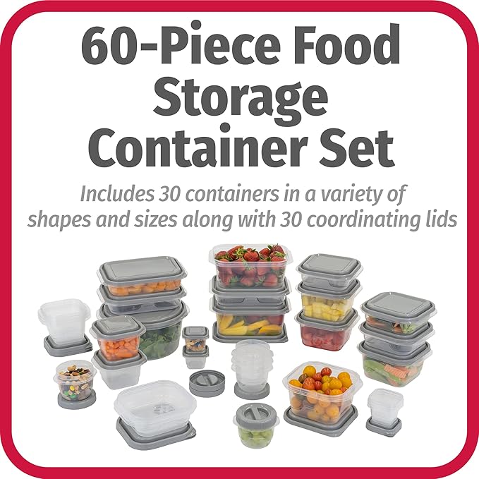 GoodCook EveryWare 60pc Container Set, BPA Free - 60-Piece Food Container Set, Microwave and Freezer Safe, Embossed Measurements, Secure Lids