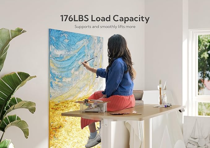 Claiks Electric Standing Desk, Adjustable Height Stand up Desk, 55x24 Inches Sit Stand Home Office Desk with Splice Board, White Frame/Nature Top