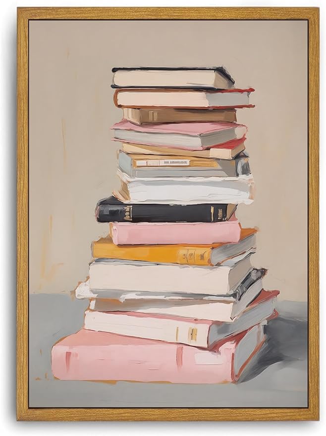 Djmwtb Framed Wall Art Book Canvas Wall Art Prints Vintage Library Books Wall Decor Aesthetic Posters Pictures Bookish Paintings for Classroom Reading Room Kids Bedroom 16x24in