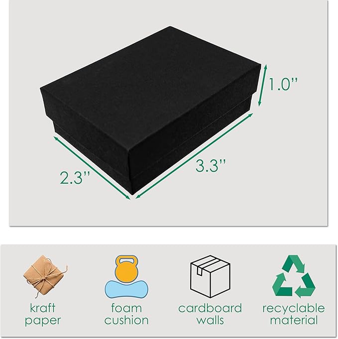 TheDisplayGuys - 24-Pack Cardboard Kraft Paper Jewelry Gift Boxes w. Velvet Padding - Necklace/Pendant - Matte Black - #32 (3.3" x 2.3" x 1.0")