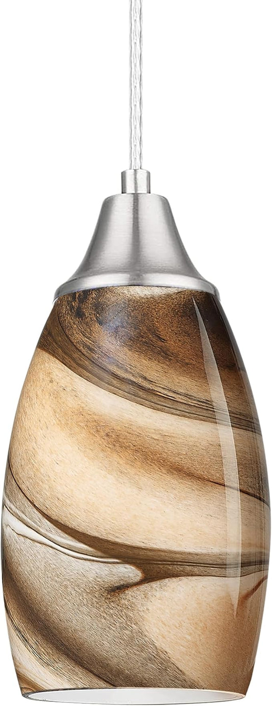 Mini Pendant Lights Kitchen Island Light Brown Glass Lamp Shade Hand Blown Glass Pendant Light with Brush Nickel Finish Adjustable Cord for Kitchen Over Sink, Dining Room (Light Brown-1P)