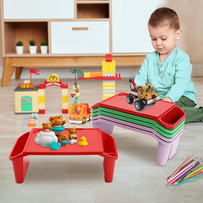Set of 6 Kids Lap Desk Tray, Portable Activity Table, Plastic, Stackable for Drawing, Writing, Eating, Classroom, 19.69" L x 9.84" W x 7.09" H (Red, Green, Purple)