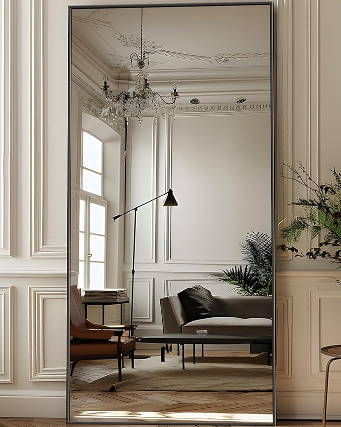 Antok Full Length Mirror, 71"x28" Floor Mirror with Stand, Hanging Mounted Mirrors for Bedroom, Living Room, Cloakroom, Dining Room, Black, Rect