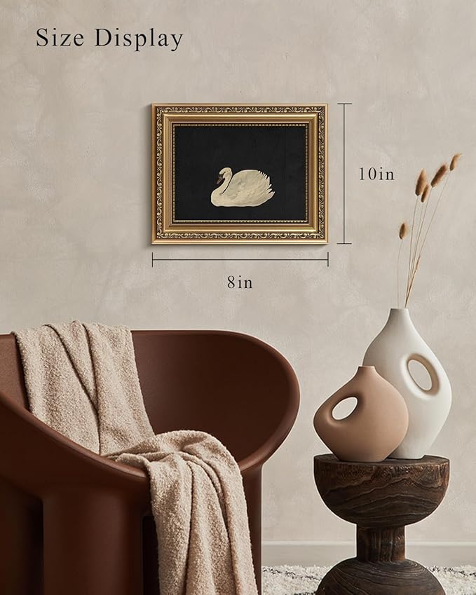 VIYYIEA Gold Framed Wall Art, Grace Swan Canvas Print Home Decor Vintage Art Painting Picture Bathroom Wall Decor, Animals Artwork for Living Room Bedroom Kitchen Office - 10L x 8W