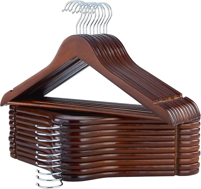 ELONG HOME Wooden Hangers, 20 Pack Coat Hangers with Extra Smooth Finish, Precisely Cut Notches and Chrome Swivel Hook, Wooden Clothes Hangers for Shirt Suit Jacket Dress