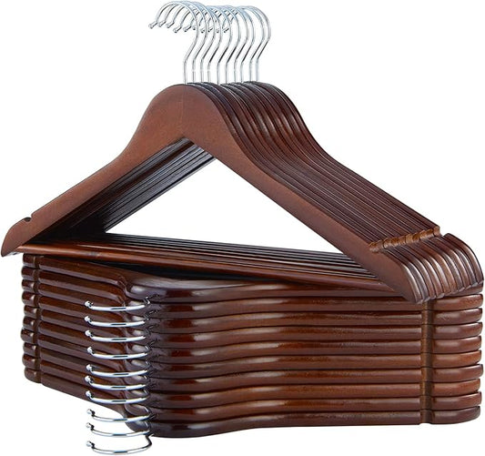 ELONG HOME Wooden Hangers, 20 Pack Coat Hangers with Extra Smooth Finish, Precisely Cut Notches and Chrome Swivel Hook, Wooden Clothes Hangers for Shirt Suit Jacket Dress