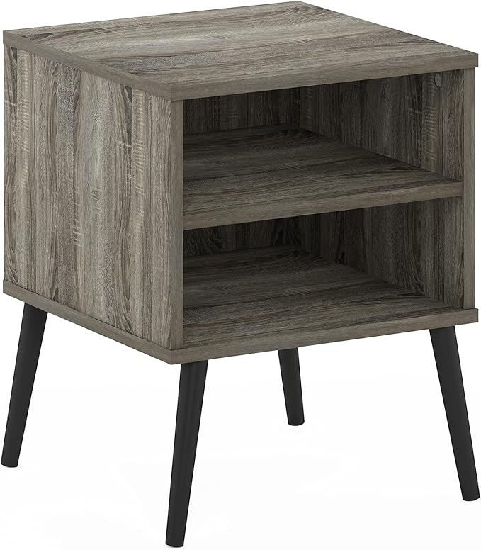 Furinno Claude Mid Century Style End Table with Wood Legs, French Oak Grey