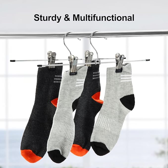 Pants & Skirt Hangers with Adjustable Non-Slip Clips, Space Saving Metal Hangers for Coat, Garment, Jeans & Kids Adults (20 Pack)