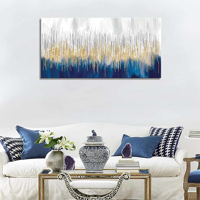 XXMWallArt FC3150 Abstract Wall Art Gold and Blue Canvas painting Artwork Painting Print for Living Room Bedroom Kitchen Home and Office Wall Decor