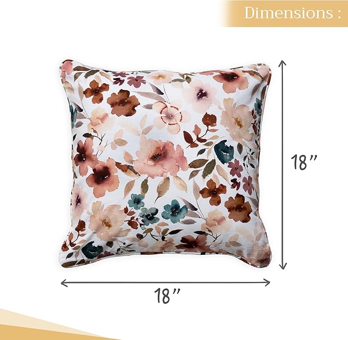 Maison d' Hermine Decorative Pillow Covers 18 x 18 Inch Square 100% Cotton Throw Pillow Covers with Invisible Zipper Cushion Case for Living Room Couch, Chair, Sofas, Bedroom, Home (Blossom - Florie)