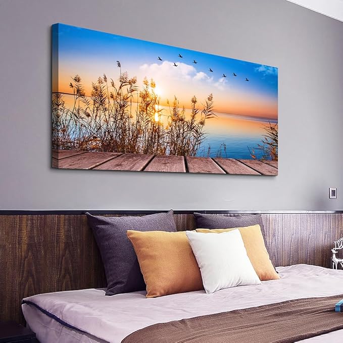 Wapluam Wall Art - Blue Ocean Seaview Canvas Prints for Living Room, Office, Bedroom - 40 x 20in