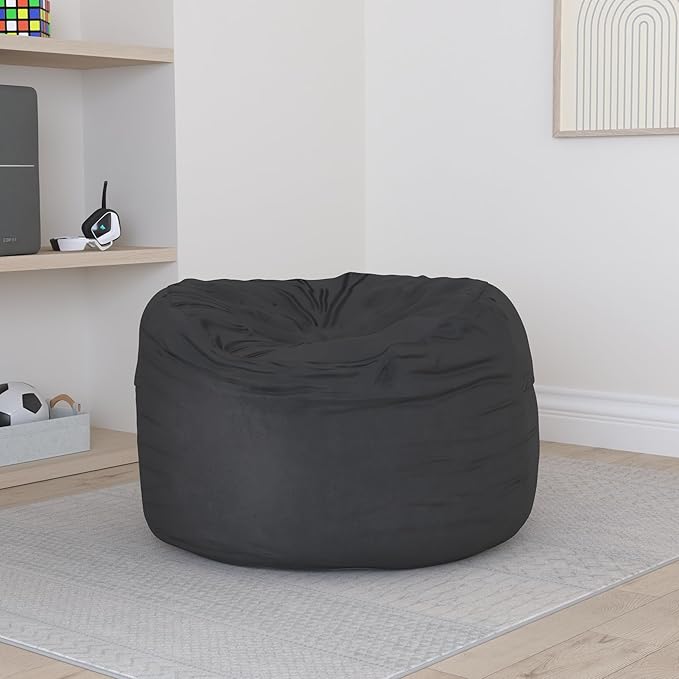 Homguava 4 FT Bean Bag Chair: 4' Bean Bags with Memory Foam Filled, Large Beanbag Chairs Soft Sofa with Dutch Velvet Cover-Grey