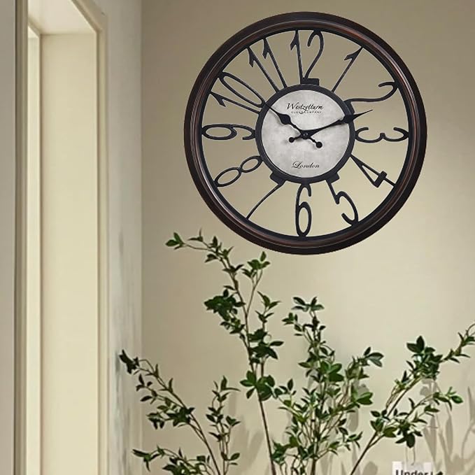 16 Inch Retro Black Wall Clock, Silent Non-Ticking Battery Operated Round Vintage Clock with Arabic Numerals,Decorative Living Room, Kitchen, Bedroom Decor