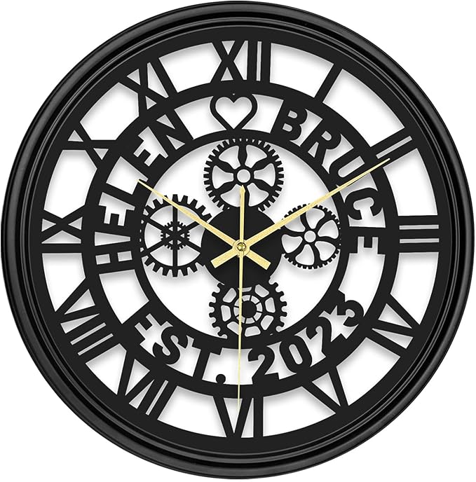 Personalized Name Metal Wall Clock, Custom Gear Hanging Clock with 7 Color Changing, Iron Art Clock, Hanging Decor for Bedroom, Living Room, Home, Office, Housewarming